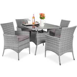5-Piece Indoor Outdoor Wicker Patio Dining Table Furniture Set